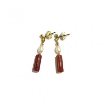 Red Jasper and White Freshwater Pearls Drop Earrings